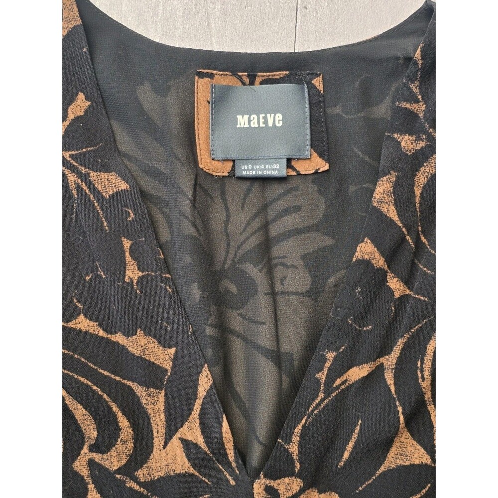 Anthropologie Maeve Mirabilis Dress Size 0 Brown Black Floral Kimono Sleeve - Picture 2 of 7